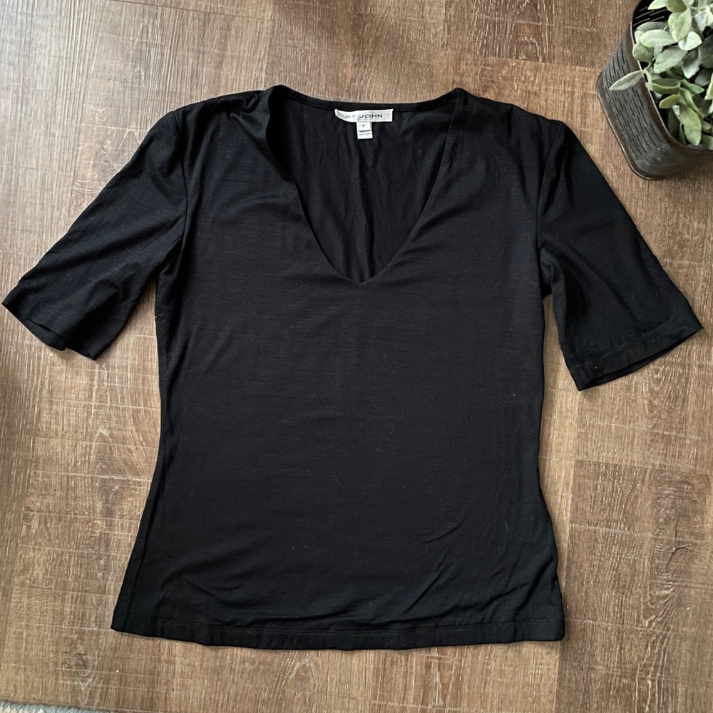St. John Black Modal and Silk Top